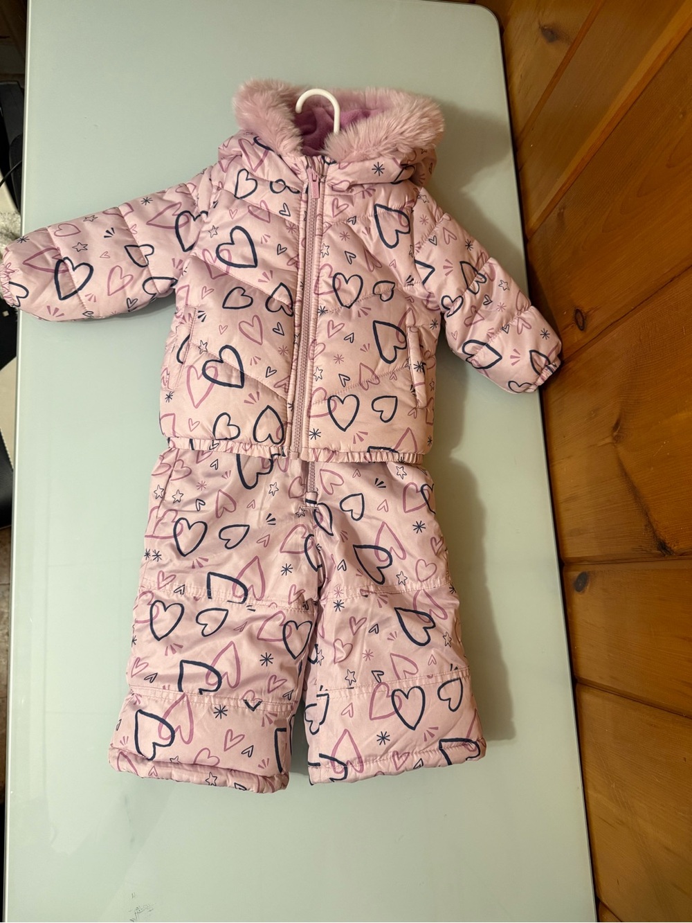 Carter's Pink Heart-Print Puffer Snowsuit with Faux-Fur Hood - 001